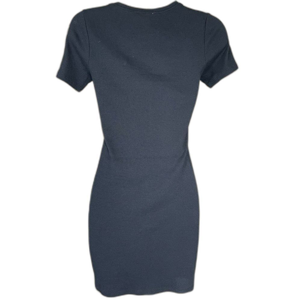Open Edit T-Shirt Dress W/S Black Ribbed Knit Mini Short Sleeve LN/NWOT - Picture 3 of 10